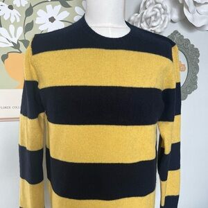 Ralph Lauren Men's Yellow and Black Striped Crewneck Sweater